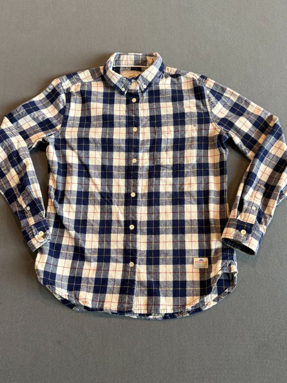 Penfield Flannel Shirt Mens M Blue White Plaid Button Down Cotton Outdoors